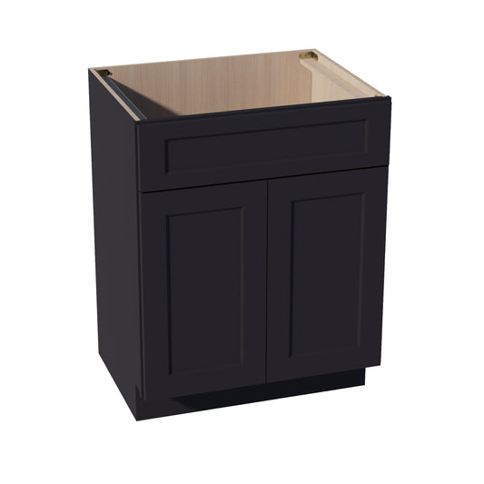 VSB2721-SBK:  Shaker Black 27"W x 34-1/2"H x 21"D 2 Doors & 1 False Drawer Vanity Sink Base Cabinets
