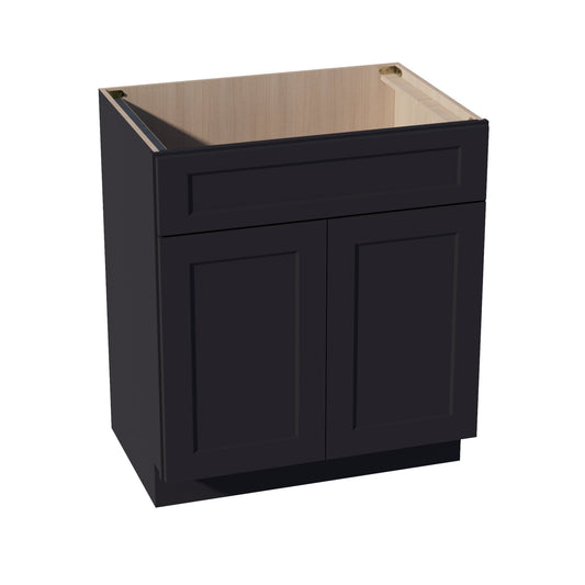 VSB3021-SBK:  Shaker Black 30"W x 34-1/2"H x 21"D 2 Doors & 1 False Drawer Vanity Sink Base Cabinets