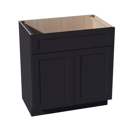 VSB3321-SBK:  Shaker Black 33"W x 34-1/2"H x 21"D 2 Doors & 1 False Drawer Vanity Sink Base Cabinets