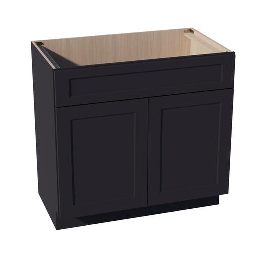 VSB3621-SBK:  Shaker Black 36"W x 34-1/2"H x 21"D 2 Doors & 1 False Drawer Vanity Sink Base Cabinets