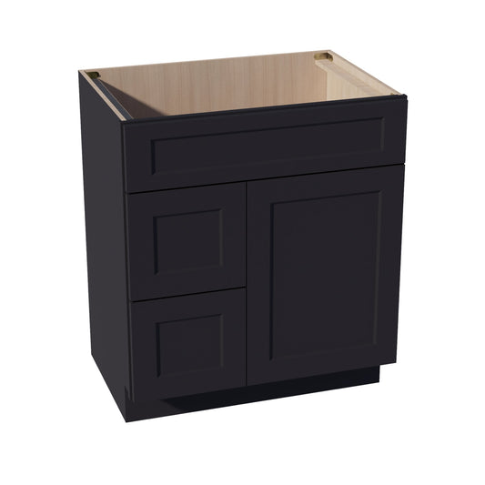 VSD3021L-SBK:  Shaker Black 30"W x 34-1/2"H x 21"D 1 Door & 2 Left Drawers Offset Vanity Sink Base Cabinets