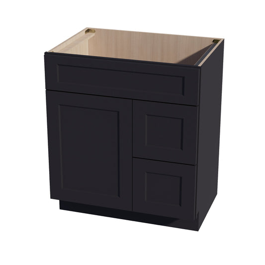 VSD3021R-SBK:  Shaker Black 30"W x 34-1/2"H x 21"D 1 Door & 2 Right Drawers Offset Vanity Sink Base Cabinets
