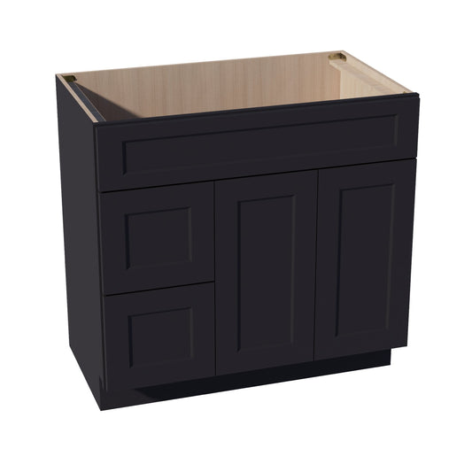VSD3621L-SBK:  Shaker Black 36"W x 34-1/2"H x 21"D 2 Doors & 2 Left Drawers Offset Vanity Sink Base Cabinets