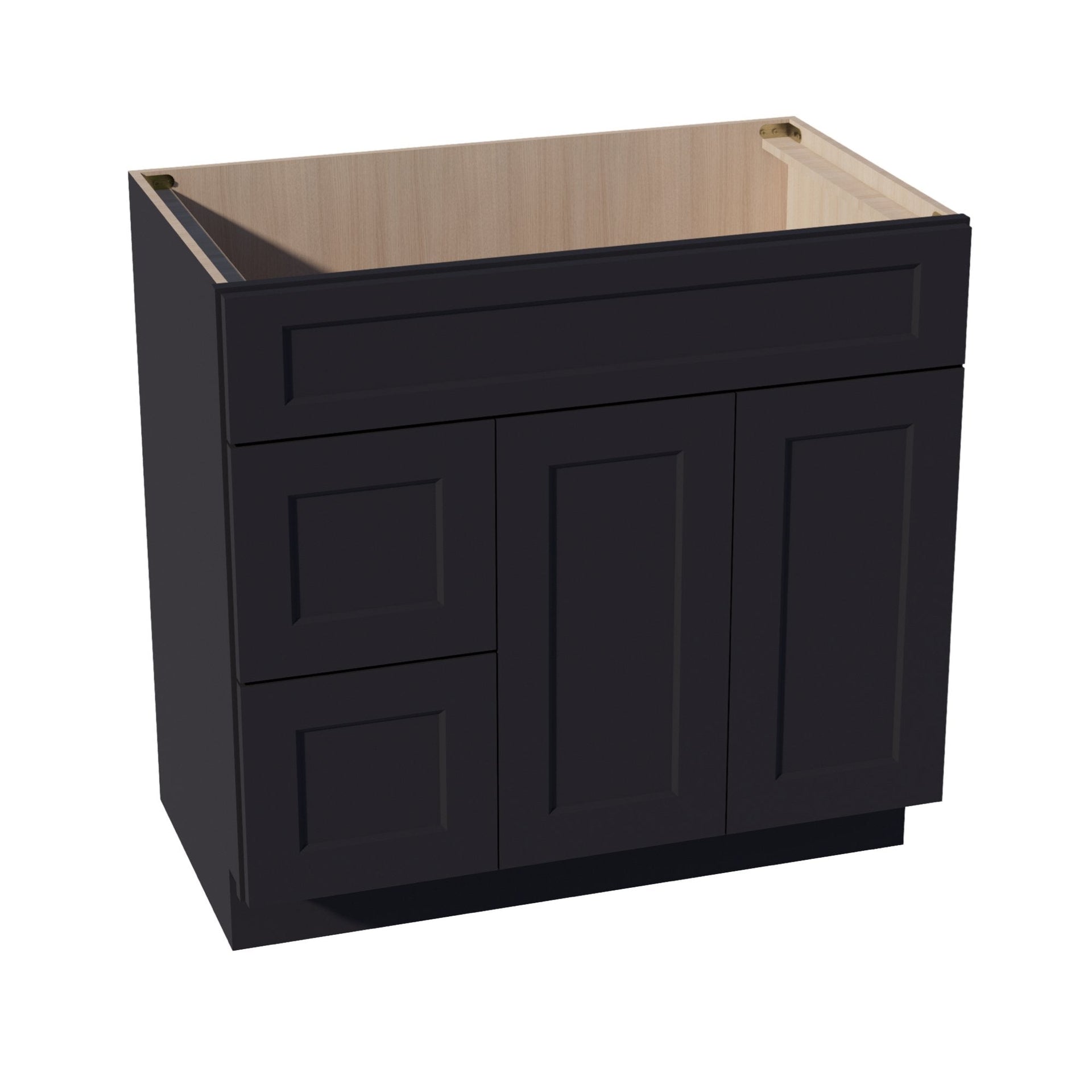 VSD3621L-SBK  Vanity Sink Base 2 Doors & 2 Left Drawers Offset - Shaker Style - Black   36"W x 34-1/2"H x 21"D