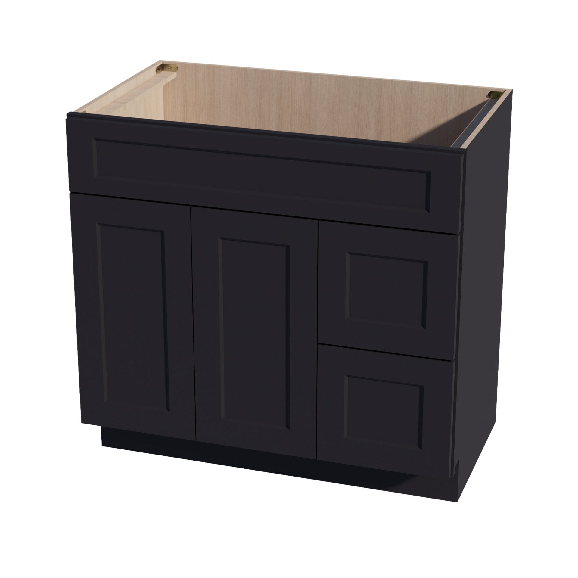 VSD3621R-SBK  Vanity Sink Base 2 Doors & 2 Right Drawers Offset - Shaker Style - Black   36"W x 34-1/2"H x 21"D