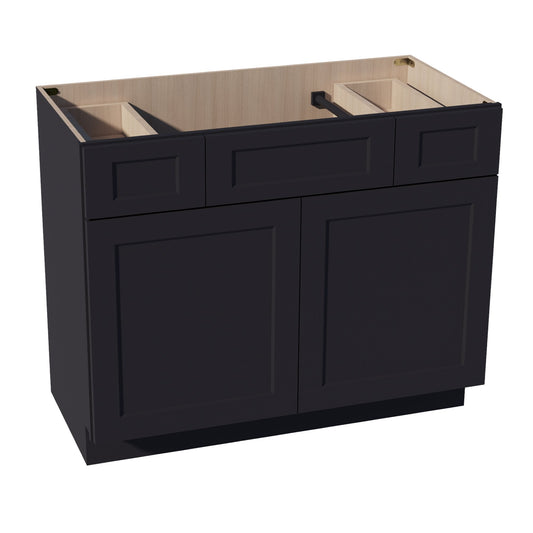 VSD4221-SBK:  Shaker Black  42"W x 34-1/2"H x 21"D 2 Doors, 2 Drawers & 1 False Drawer Centered Vanity Sink Base Cabinets