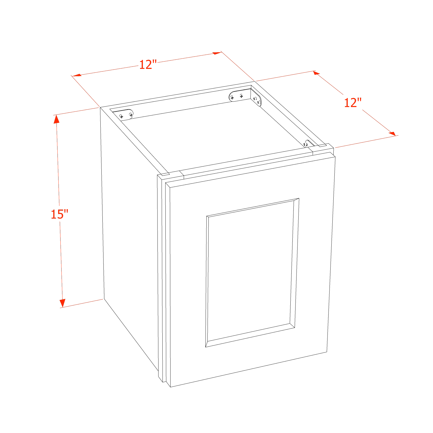 W1215-SBK  Wall Cabinet 1 Door & 2 Shelves - Shaker Style - Black   12"W x 15"H x 12"D