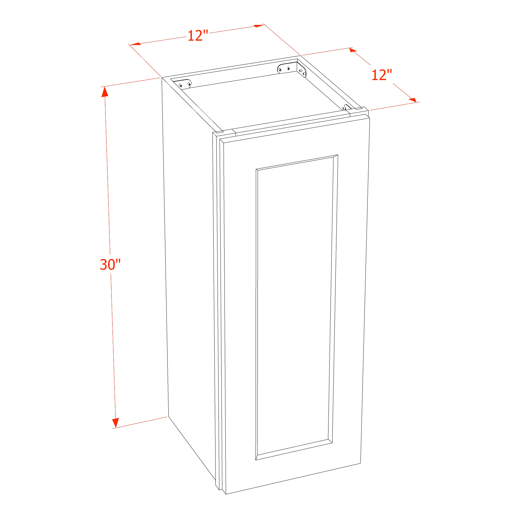 W1230-SBK  Wall Cabinet 1 Door & 2 Shelves - Shaker Style - Black   12"W x 30"H x 12"D