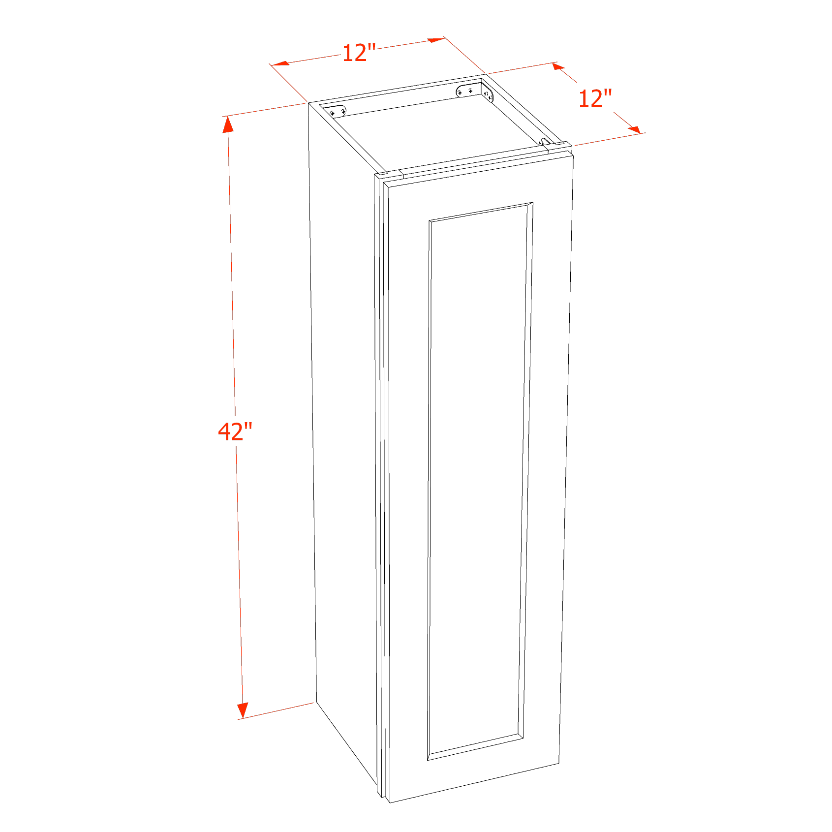 W1242-SBK  Wall Cabinet 1 Door & 2 Shelves - Shaker Style - Black   12"W x 42"H x 12"D