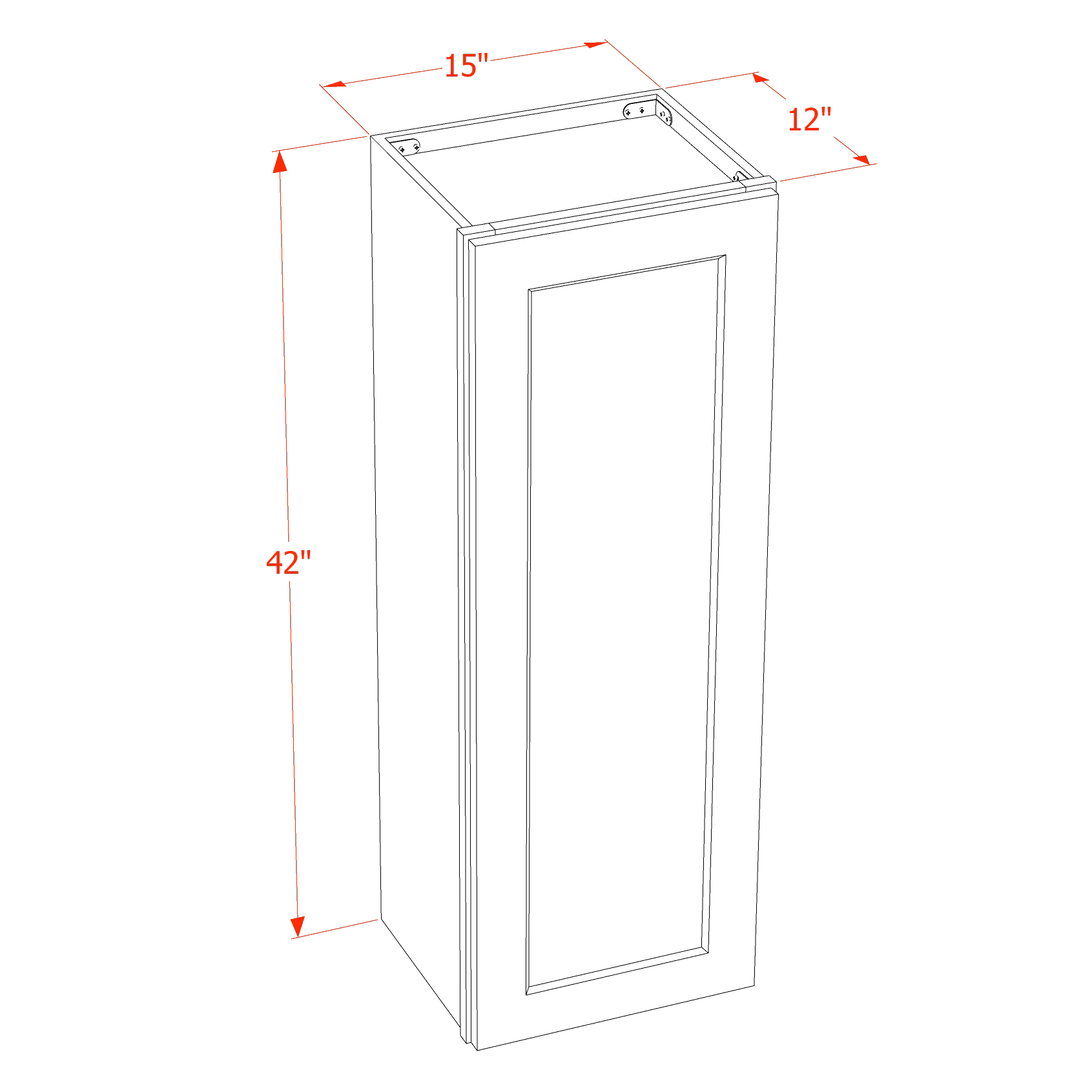 W1542-SBK  Wall Cabinet 1 Door & 2 Shelves - Shaker Style - Black   15"W x 42"H x 12"D