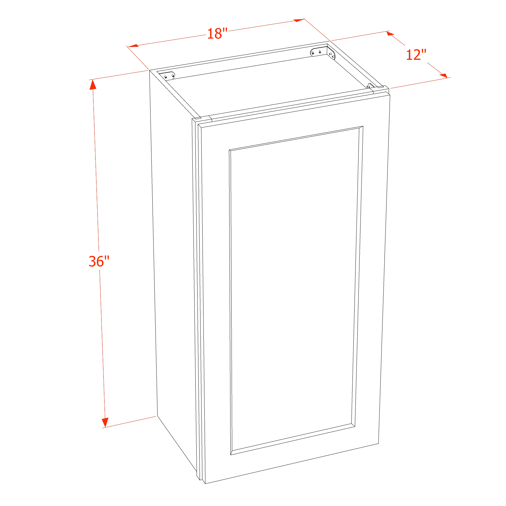W1836-SBK  Wall Cabinet 1 Door & 2 Shelves - Shaker Style - Black   18"W x 36"H x 12"D