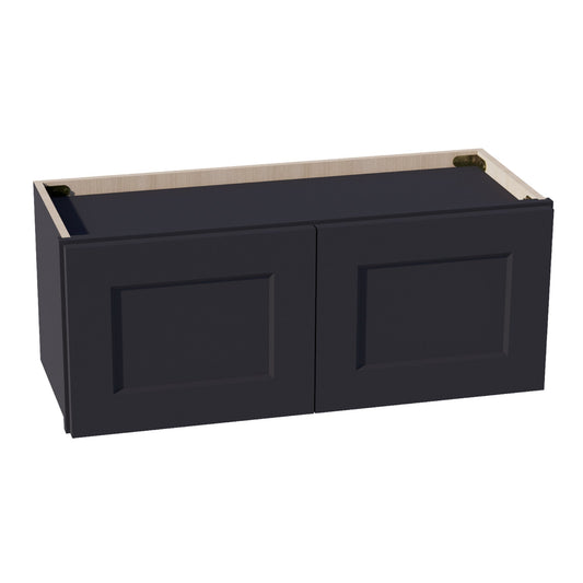 W3012-SBK  Wall Cabinet 2 Doors & 2 Shelves - Shaker Style - Black   30"W x 12"H x 12"D