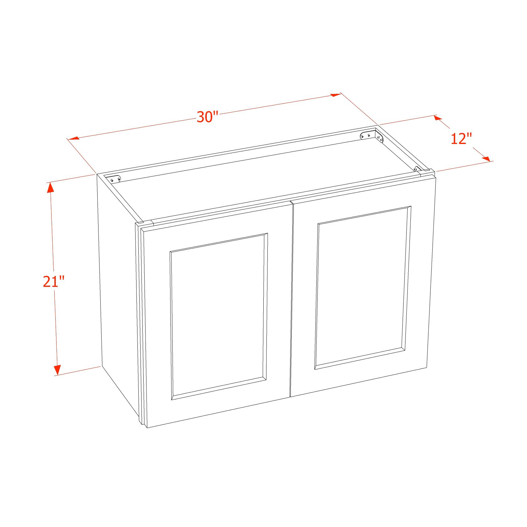 W3021-SBK  Wall Cabinet 2 Doors & 2 Shelves - Shaker Style - Black   30"W x 21"H x 12"D