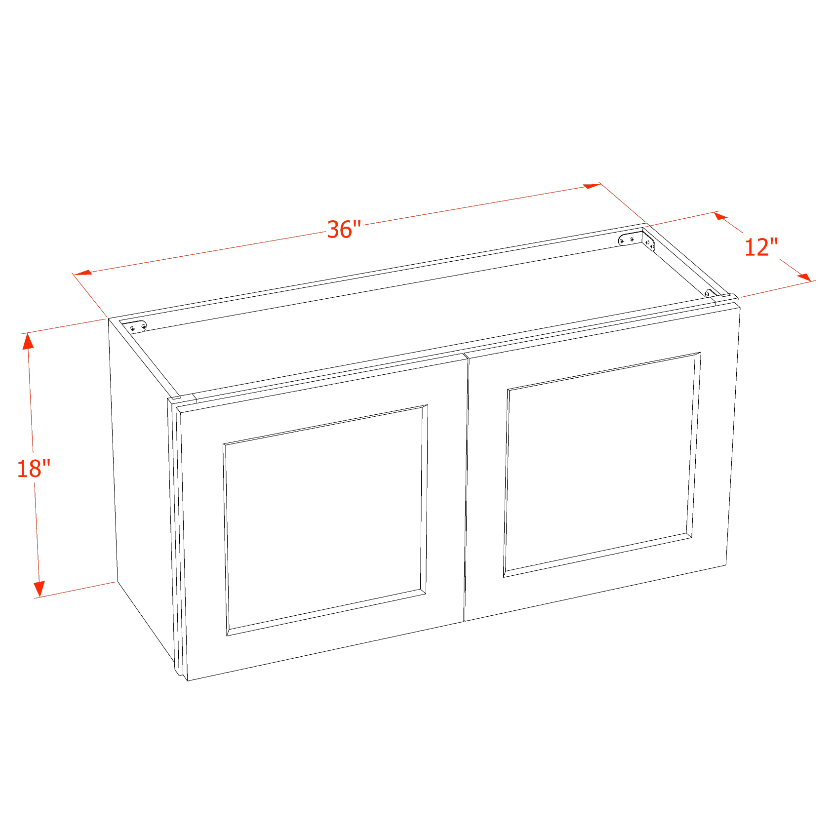 W3618-SBK  Wall Cabinet 2 Doors & 2 Shelves - Shaker Style - Black   36"W x 18"H x 12"D