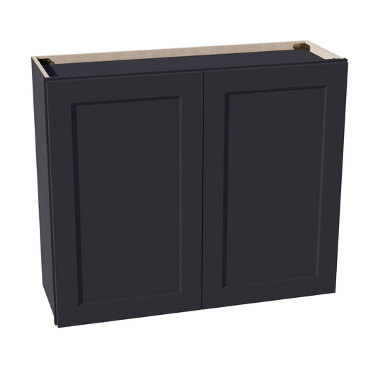 W3630-SBK  Wall Cabinet 2 Doors & 2 Shelves - Shaker Style - Black   36"W x 30"H x 12"D