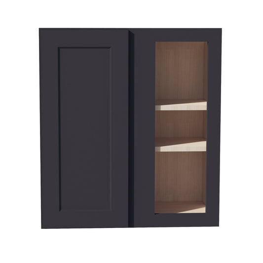 WBC2730-SBK  Wall Blind Corner Cabinet 1 Door & 2 Shelves - Shaker Style - Black   27"W x 30"H x 12"D