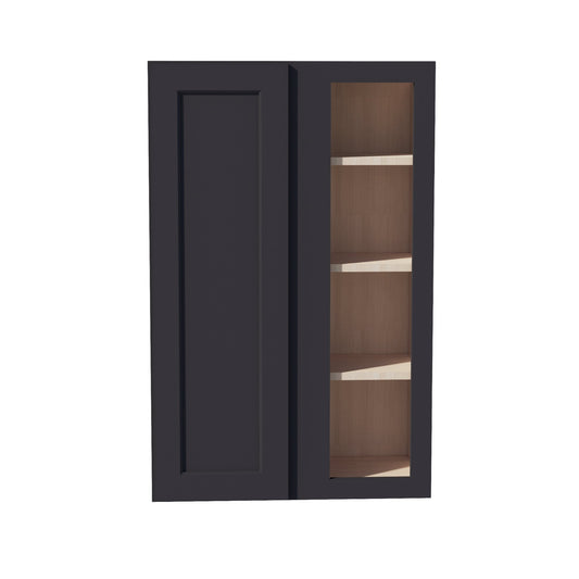 WBC2742-SBK:  Shaker Black 27"W x 42"H 1 Door & 2 Shelves Wall Blind Corner Cabinets