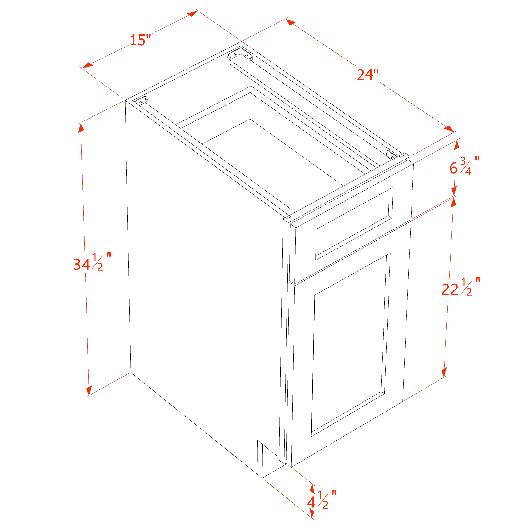 B15-SW  Base Cabinet - Shaker Style - Pure White   15"W x 34-1/2"H x 24"D