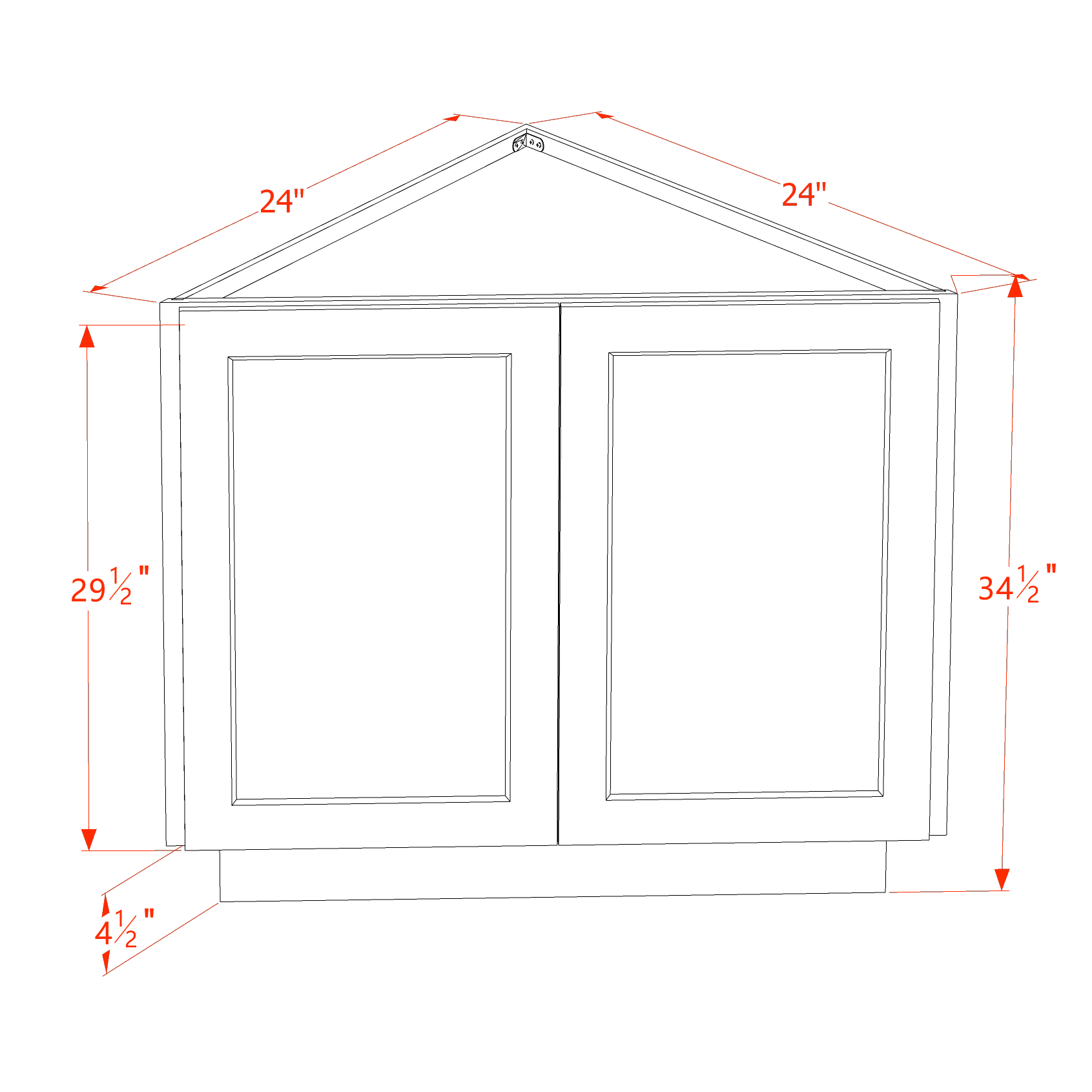 BEC24-SW  base cabinet 2 Full Height Door Angle - Shaker Style - Pure White   24"D x 34-1/2"H x 24"D