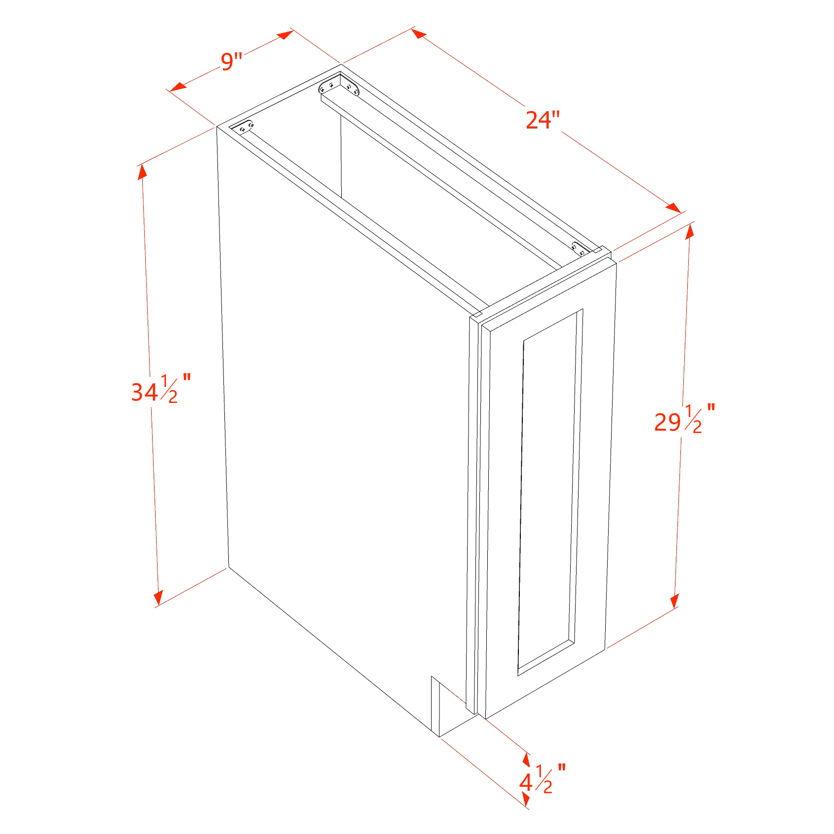 BF09-PO-SW  base cabinet Full Door Pull Out Spice Rack - Shaker Style - Pure White   09"W x 34-1/2"H x 24"D