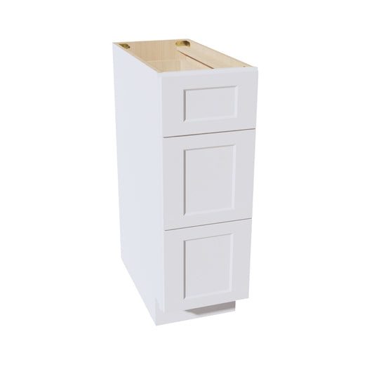DB12-SW  Base Cabinet 3 Drawers - Shaker Style - Pure White   12"W x 34-1/2"H x 24"D