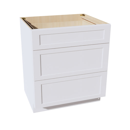 DB33-SW  Base Cabinet 3 Drawers - Shaker Style - Pure White   33"W x 34-1/2"H x 24"D