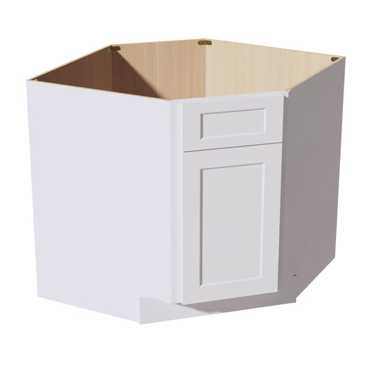 DSB36-SW  Base Cabinet 1 Door 1 False Drawer Corner Sink - Shaker Style - Pure White   18"W x 34-1/2"H x 24"D