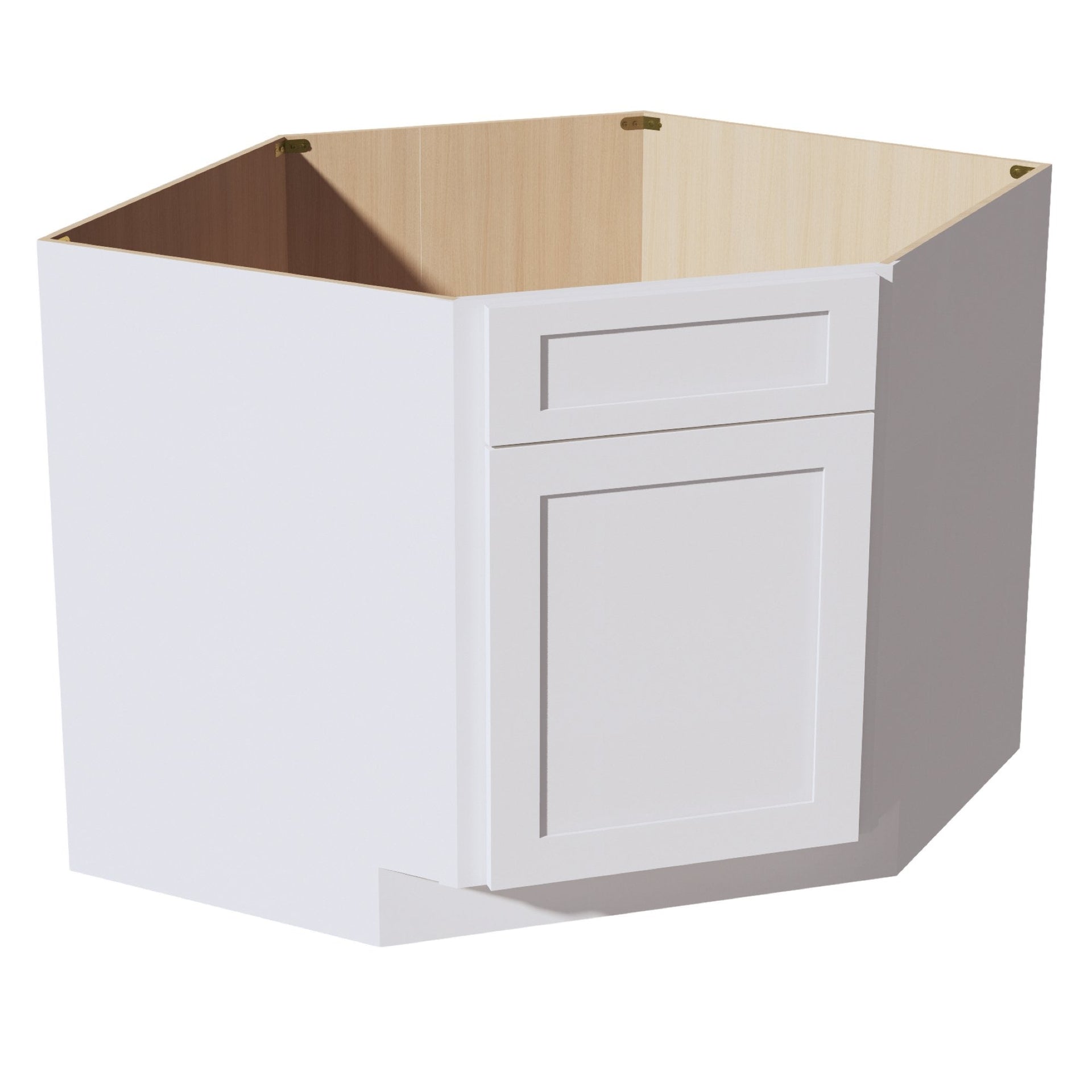 DSB42-SW  Base Cabinet 1 Door 1 False Drawer Corner Sink - Shaker Style - Pure White   27"W x 34-1/2"H x 24"D