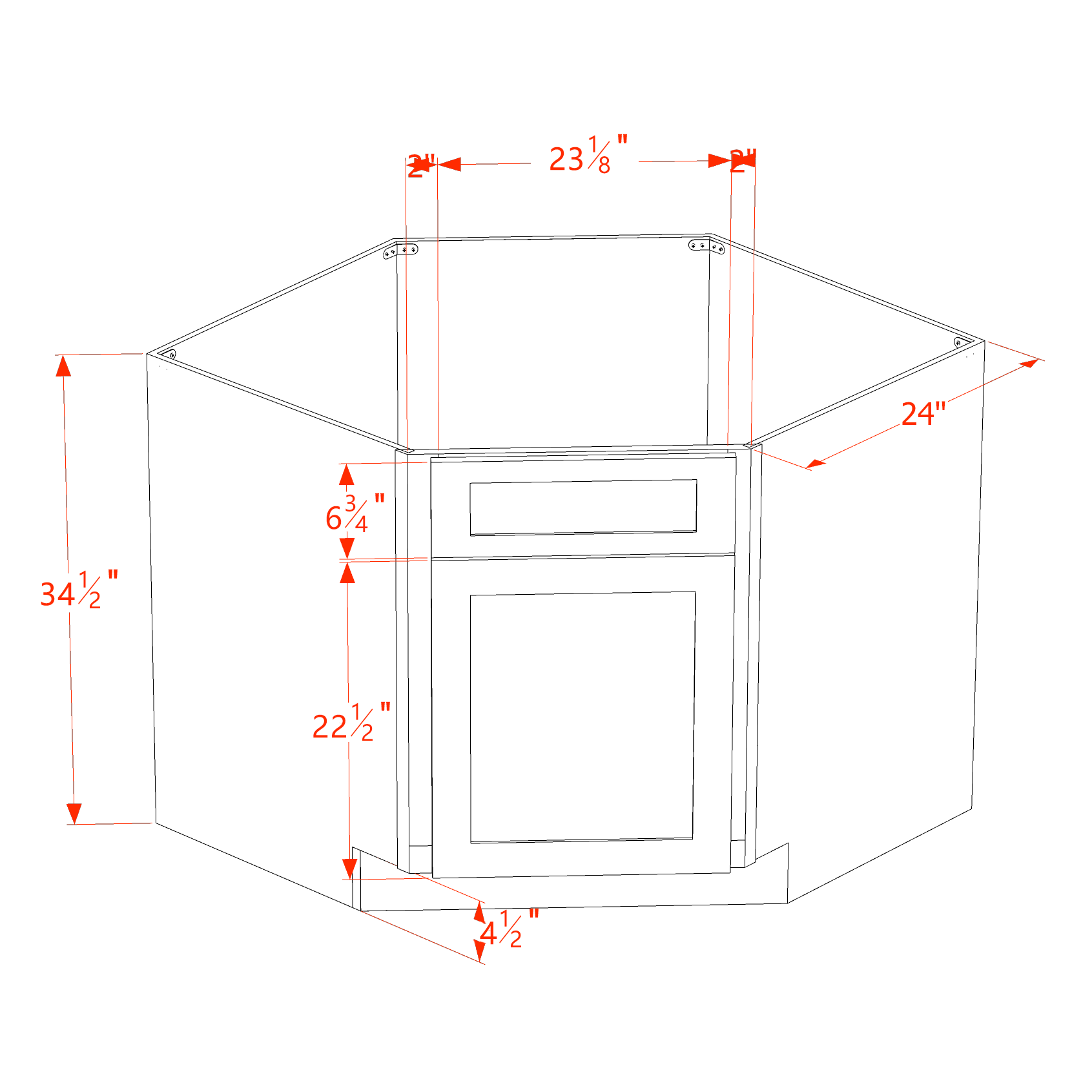 DSB42-SW  Base Cabinet 1 Door 1 False Drawer Corner Sink - Shaker Style - Pure White   27"W x 34-1/2"H x 24"D