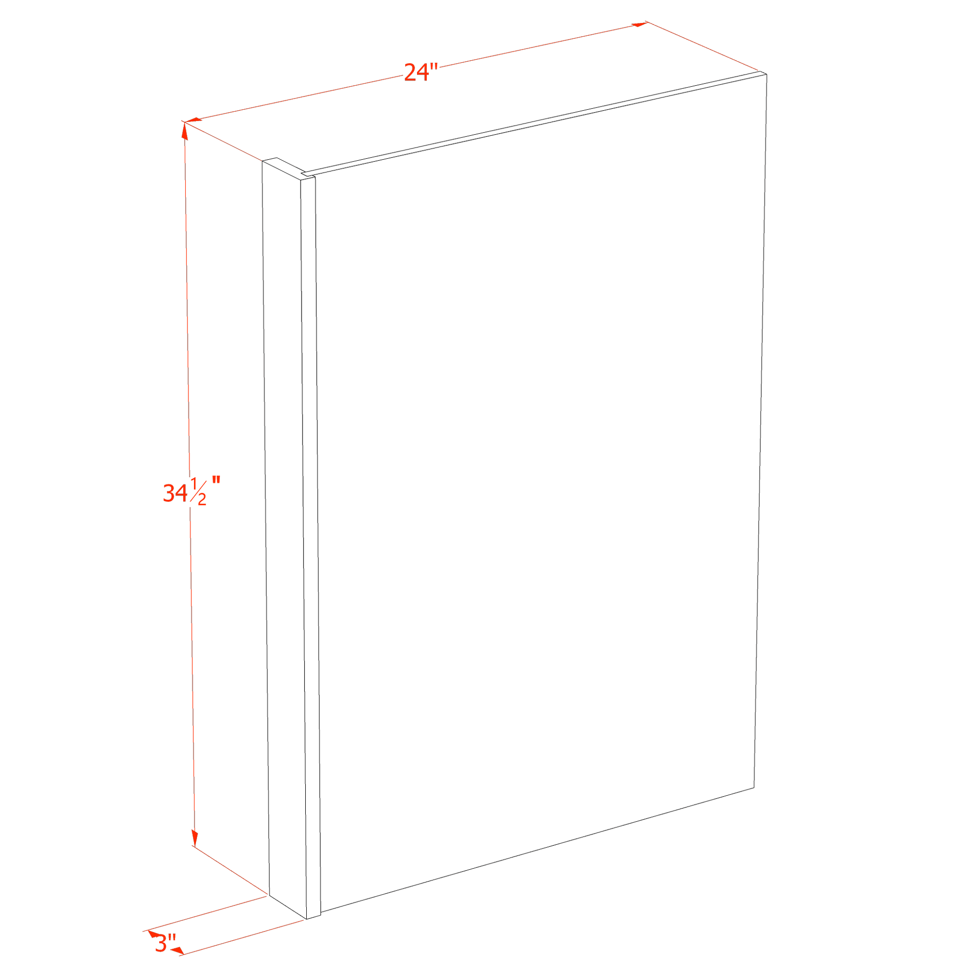DWR3-SW  Dishwasher Return Panel - Shaker Style - Pure White   3"W x 34-1/2"H x 24"D