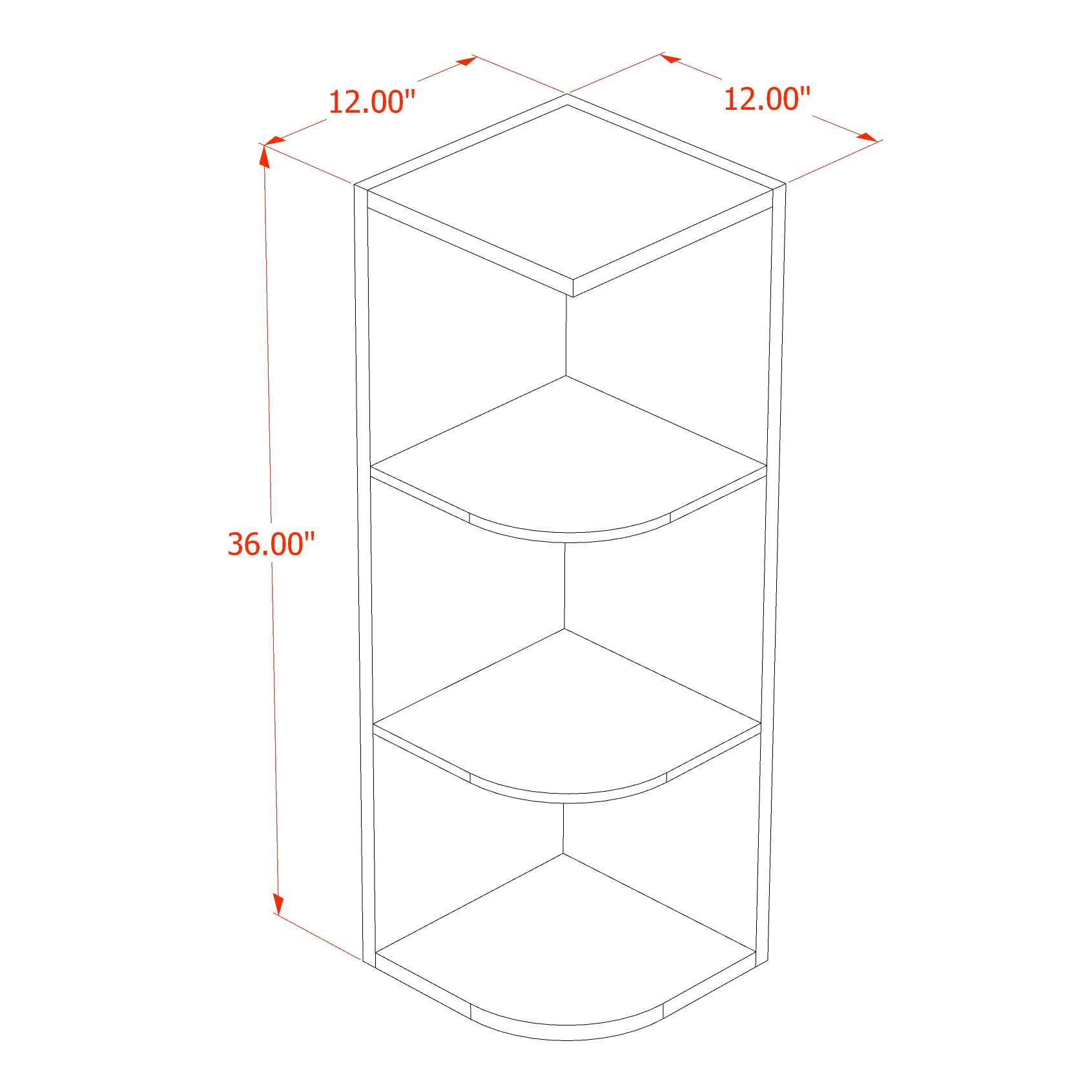 OE1236-SW  Wall End 4 Shelf Cabinet - Shaker Style - Pure White   12"W x 36"H x 12"D