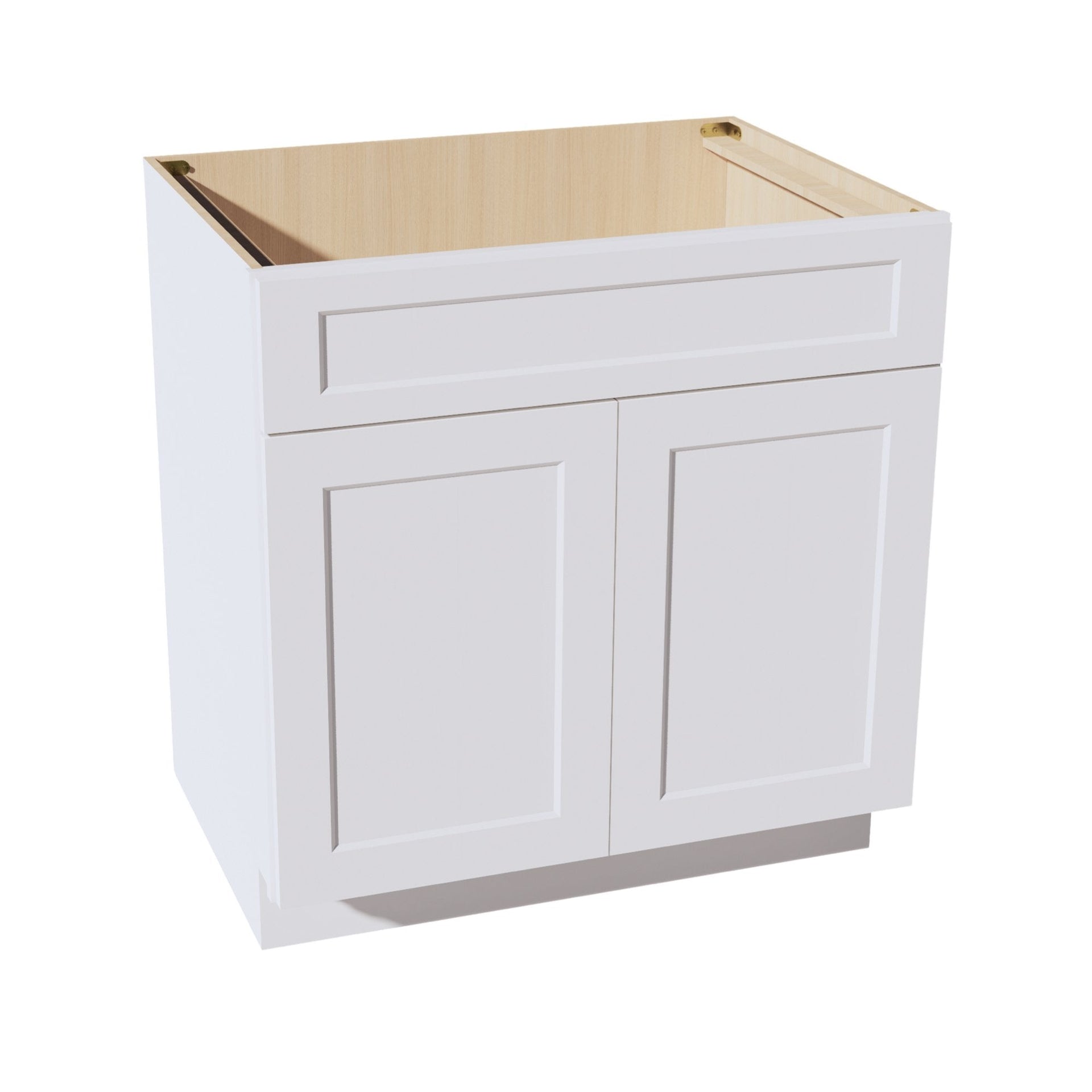 SB33-SW  Sink Base Cabinet 2 Door 2 False Drawer  - Shaker Style - Pure White   33"W x 34-1/2"H x 24"D