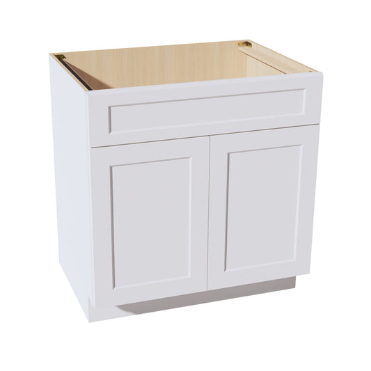 SB33-SW  Sink Base Cabinet 2 Door 2 False Drawer  - Shaker Style - Pure White   33"W x 34-1/2"H x 24"D