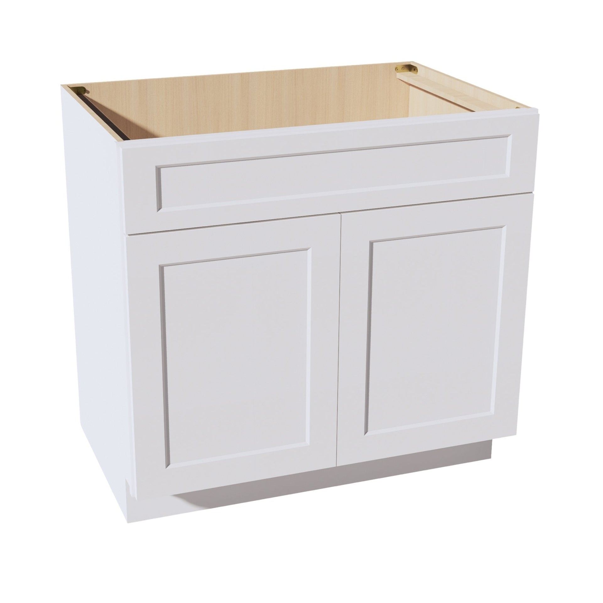 SB36-SW  Sink Base Cabinet 2 Door 2 False Drawer  - Shaker Style - Pure White   36"W x 34-1/2"H x 24"D