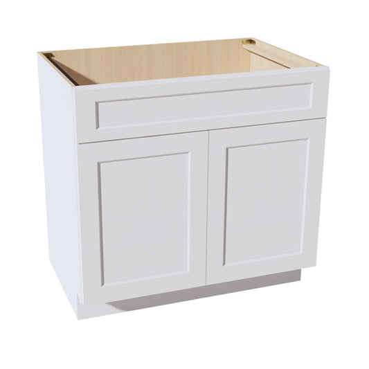 SB36-SW  Sink Base Cabinet 2 Door 2 False Drawer  - Shaker Style - Pure White   36"W x 34-1/2"H x 24"D