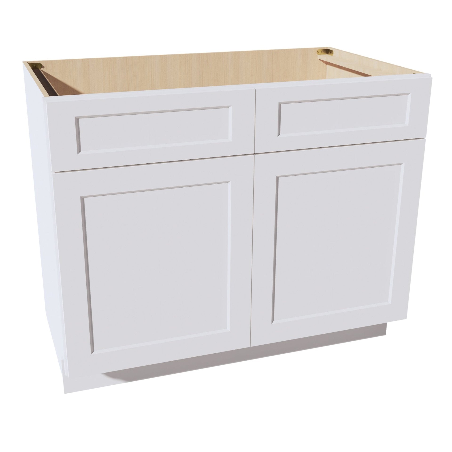 SB42-SW  Sink Base Cabinet 2 Door 2 False Drawer  - Shaker Style - Pure White   42"W x 34-1/2"H x 24"D