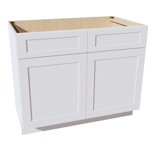 SB42-SW  Sink Base Cabinet 2 Door 2 False Drawer  - Shaker Style - Pure White   42"W x 34-1/2"H x 24"D