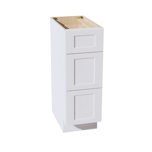 VDB1221-SW  Vanity Base Cabinet 3 Drawers - Shaker Style - Pure White   12"W x 34-1/2"H x 21"D