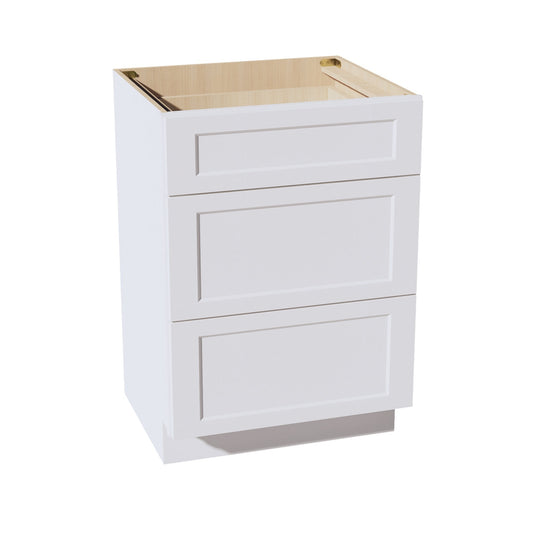 VDB2421-SW  Vanity Base Cabinet 3 Drawers - Shaker Style - Pure White   24"W x 34-1/2"H x 21"D