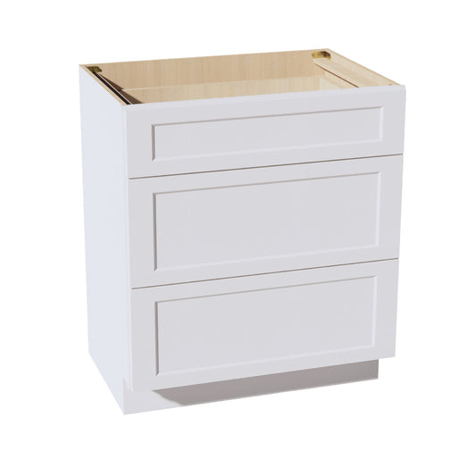 VDB3021-SW  Vanity Base Cabinet 3 Drawers - Shaker Style - Pure White   30"W x 34-1/2"H x 21"D