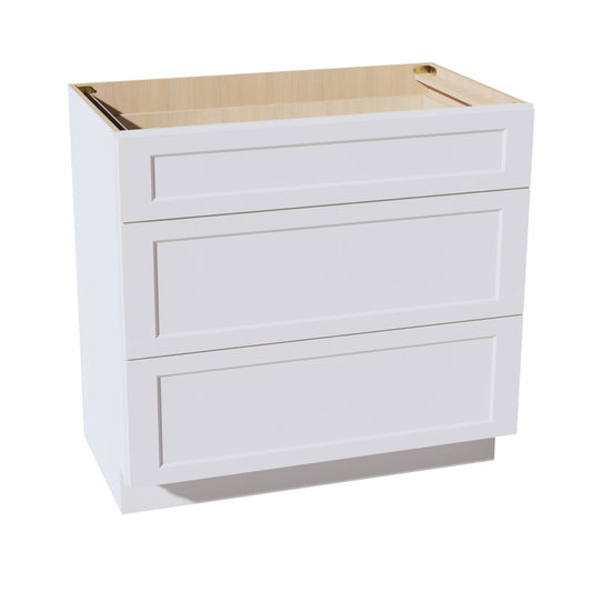 VDB3621-SW  Vanity Base Cabinet 3 Drawers - Shaker Style - Pure White   36"W x 34-1/2"H x 21"D