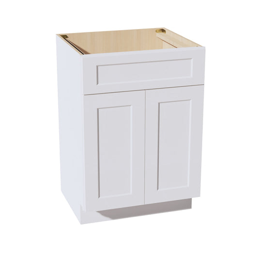 VSB2421-SW  Vanity Sink Base 1 False Drawer & 2 Doors - Shaker Style - Pure White   24"W x 34-1/2"H x 21"D