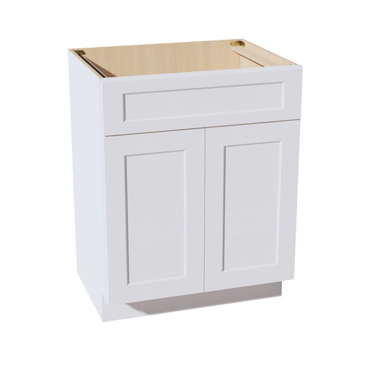 VSB2721-SW  Vanity Sink Base 1 False Drawer & 2 Doors - Shaker Style - Pure White   27"W x 34-1/2"H x 21"D