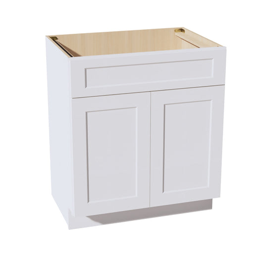 VSB3021-SW  Vanity Sink Base 1 False Drawer & 2 Doors - Shaker Style - Pure White   30"W x 34-1/2"H x 21"D