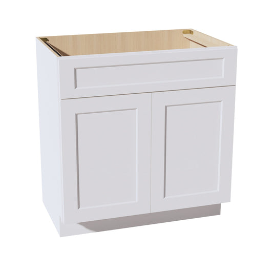 VSB3321-SW  Vanity Sink Base 1 False Drawer & 2 Doors - Shaker Style - Pure White   30"W x 34-1/2"H x 21"D