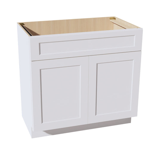 VSB3621-SW  Vanity Sink Base 1 False Drawer & 2 Doors - Shaker Style - Pure White   36"W x 34-1/2"H x 21"D