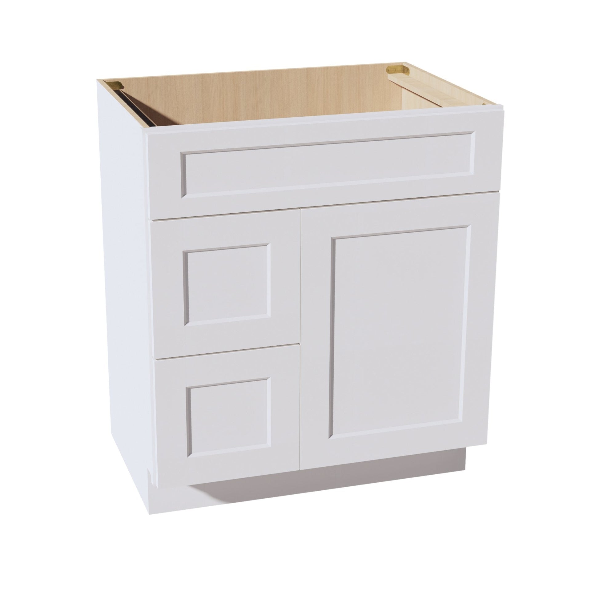 VSD3021L-SW  Vanity Sink Base 2 Doors & 2 Left Drawers Offset - Shaker Style - Pure White   30"W x 34-1/2"H x 21"D