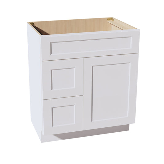 VSD3021L-SW  Vanity Sink Base 2 Doors & 2 Left Drawers Offset - Shaker Style - Pure White   30"W x 34-1/2"H x 21"D