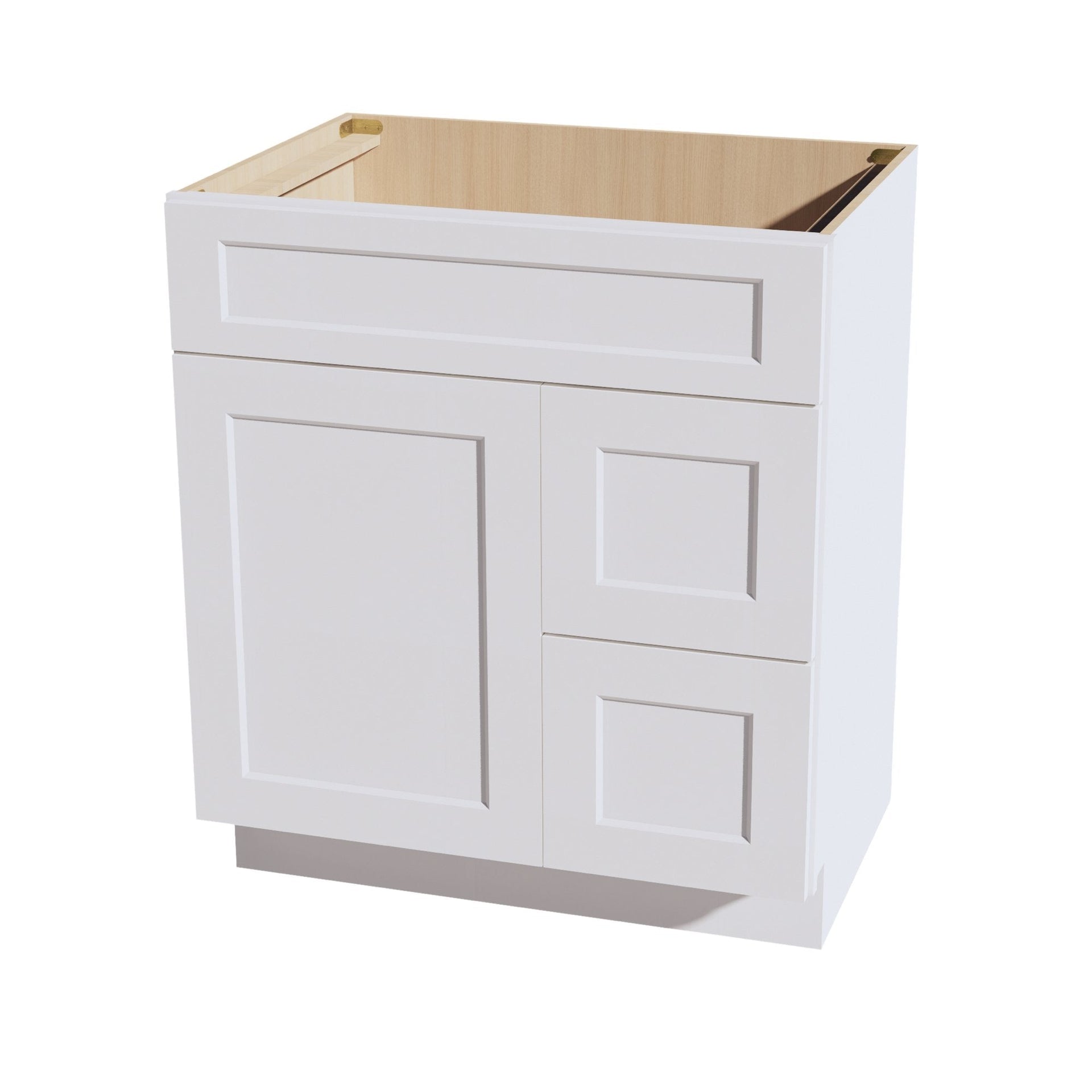 VSD3021R-SW  Vanity Sink Base 2 Doors & 2 Right Drawers Offset - Shaker Style - Pure White   30"W x 34-1/2"H x 21"D