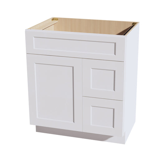 VSD3021R-SW  Vanity Sink Base 2 Doors & 2 Right Drawers Offset - Shaker Style - Pure White   30"W x 34-1/2"H x 21"D